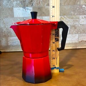 Red Stovetop Espresso Maker ; 7 inches tall; used condition,some paint chipped